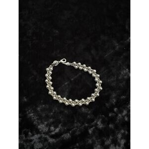 Silver 925 Vintage Twisted Beaded Link Bracelet, 8 inch 13 g